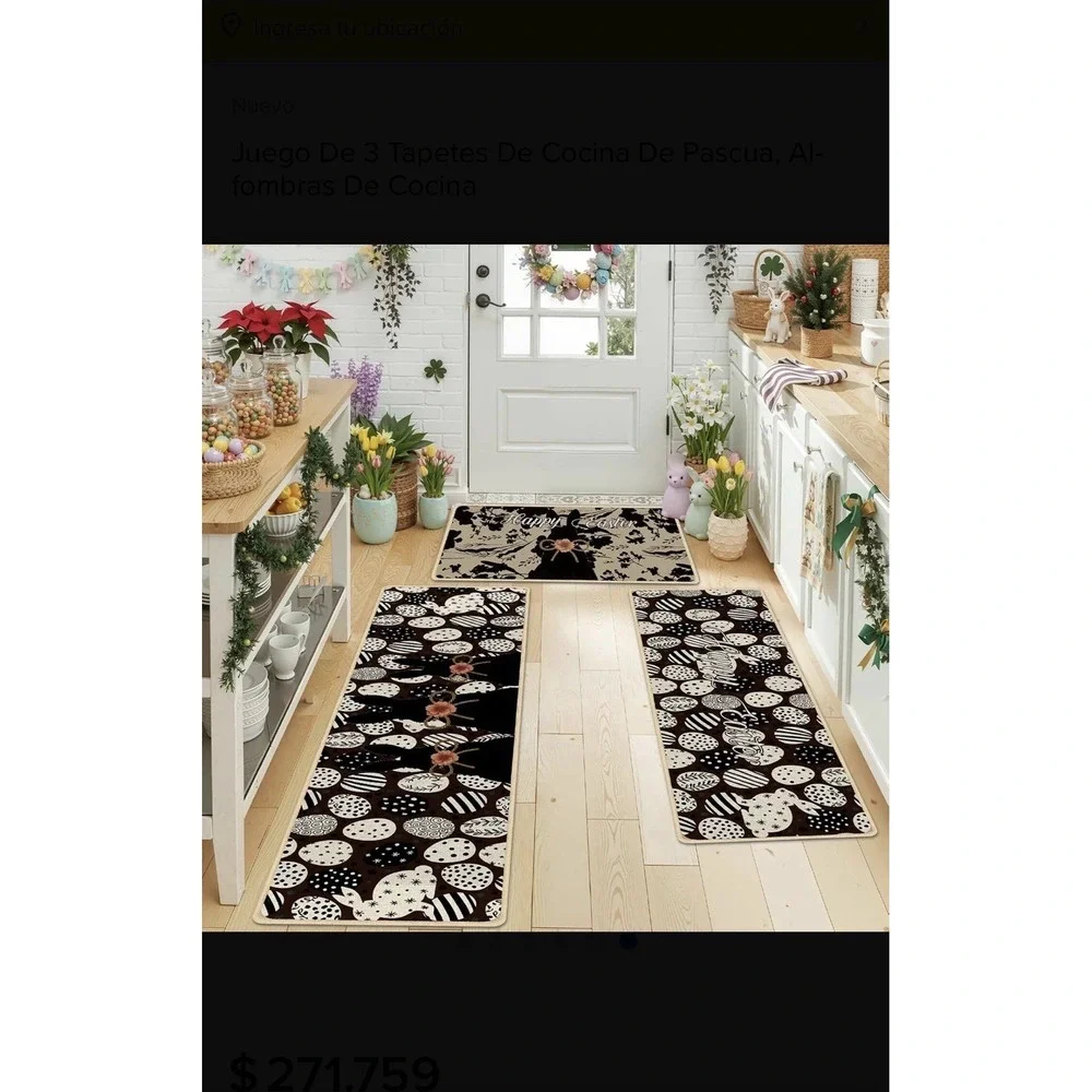 12N28/ Juego De 3 Tapetes De Cocina De Pascua, Alfombras De Cocina